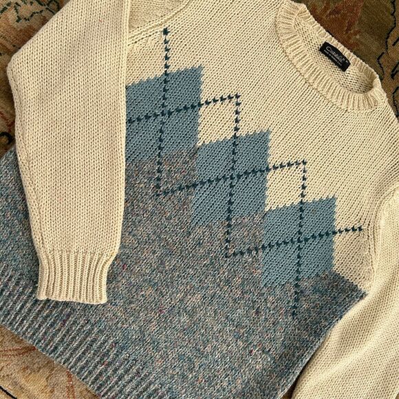 Vintage Preppy Argyle Sweater Cream Wool Blend Size M by CATALINA - Picture 3 of 8